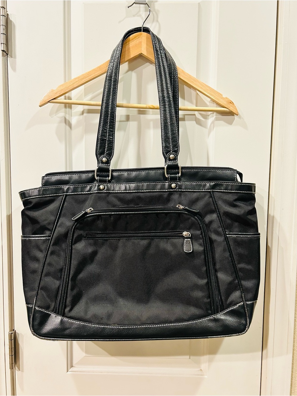Laptop Tote Bag Black Leather Classic Women’s Work Carry All Bag